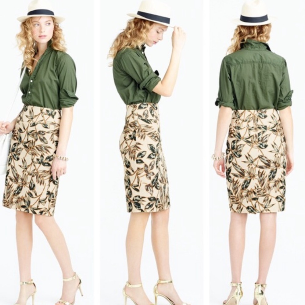 EUC J.Crew Gold Foil Pencil Skirt
